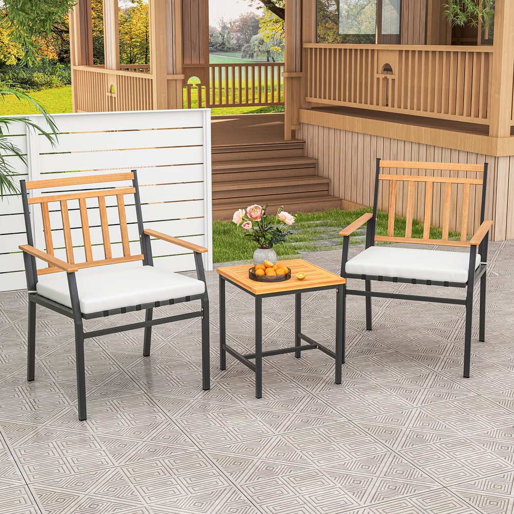 Acacia Wood Patio Conversation Set Outdoor Furniture Set With Cushions For Garden Porch Balcony Re 3