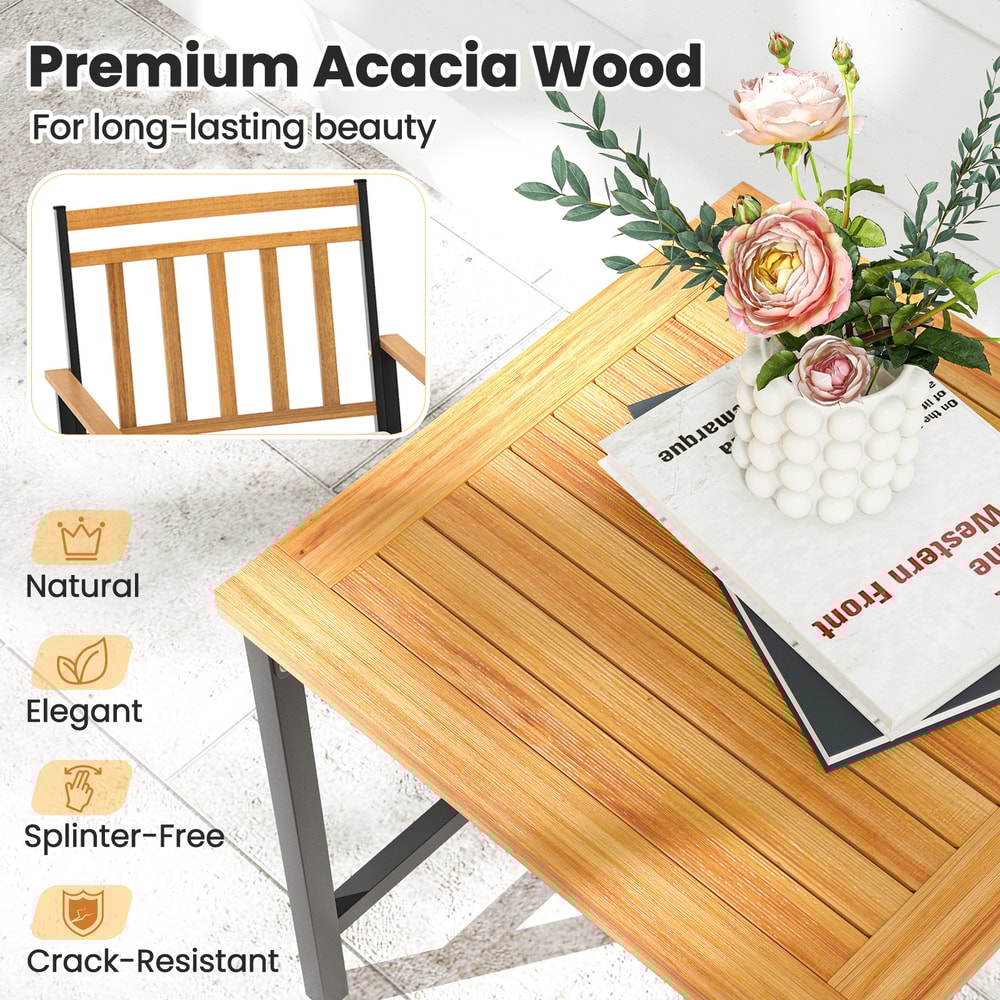 Acacia Wood Patio Conversation Set Outdoor Furniture Set With Cushions For Garden Porch Balcony Re 4