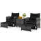 5-Piece Patio Rattan Furniture Set with 2 Ottomans & Tempered Glass Coffee Table – Outdoor Wicker Sofa Set