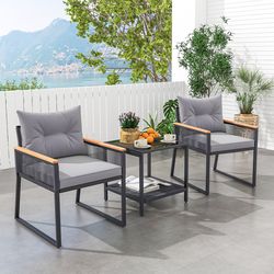 3-piece patio furniture set with 2-tier coffee table & soft seat cushions – outdoor conversation set