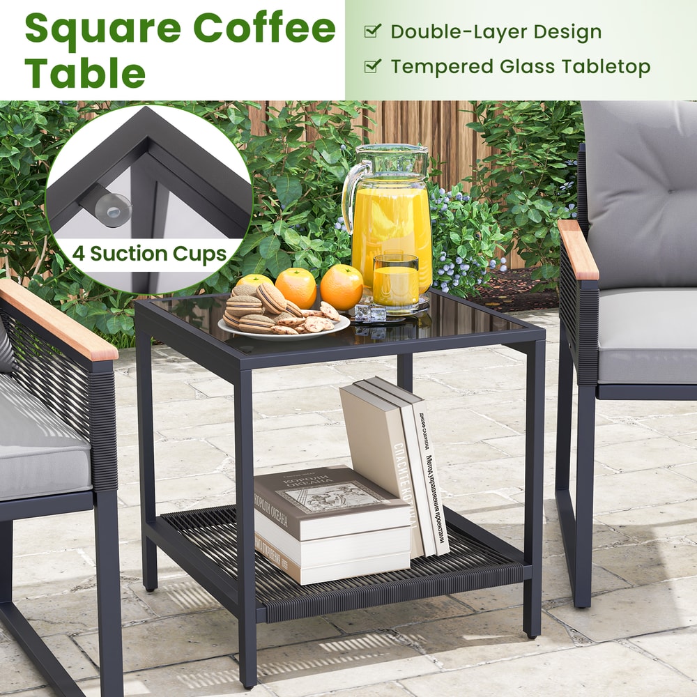 3-Piece Patio Furniture Set with 2-Tier Coffee Table & Soft Seat Cushions – Outdoor Conversation Set