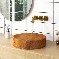 16 inch teak wood washbasin with smooth finish & rounded corners – durable, water-resistant bathroom sink