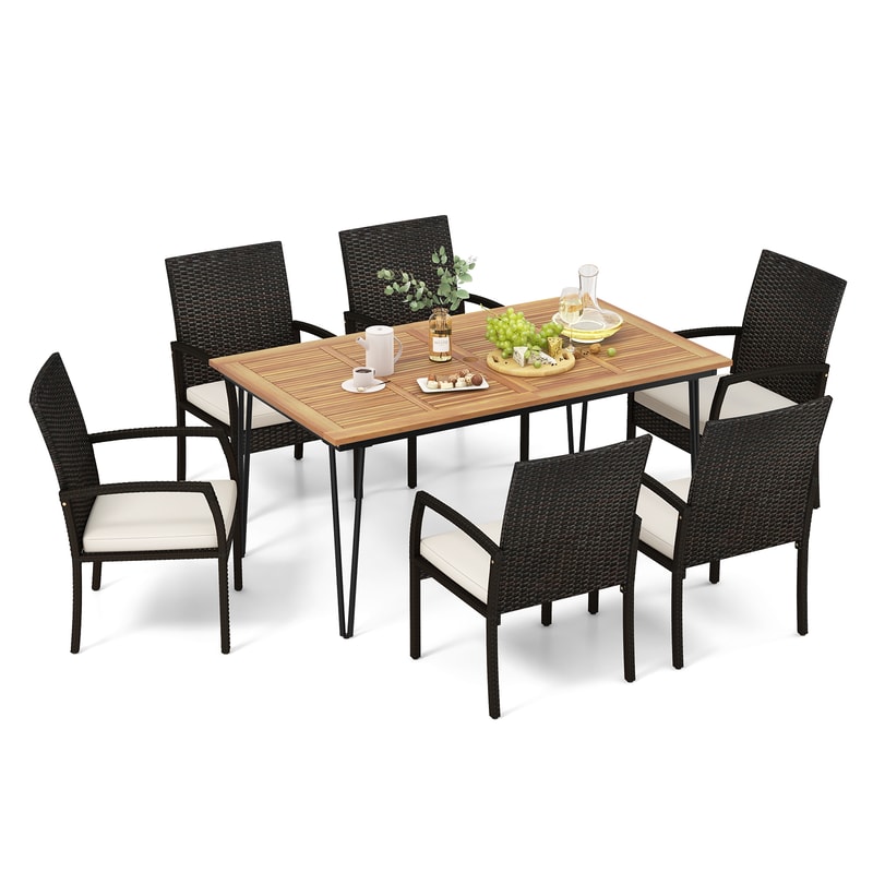 7-Piece Patio Dining Set with Acacia Wood Table – Outdoor Furniture for Porch, Backyard, Garden & Poolside