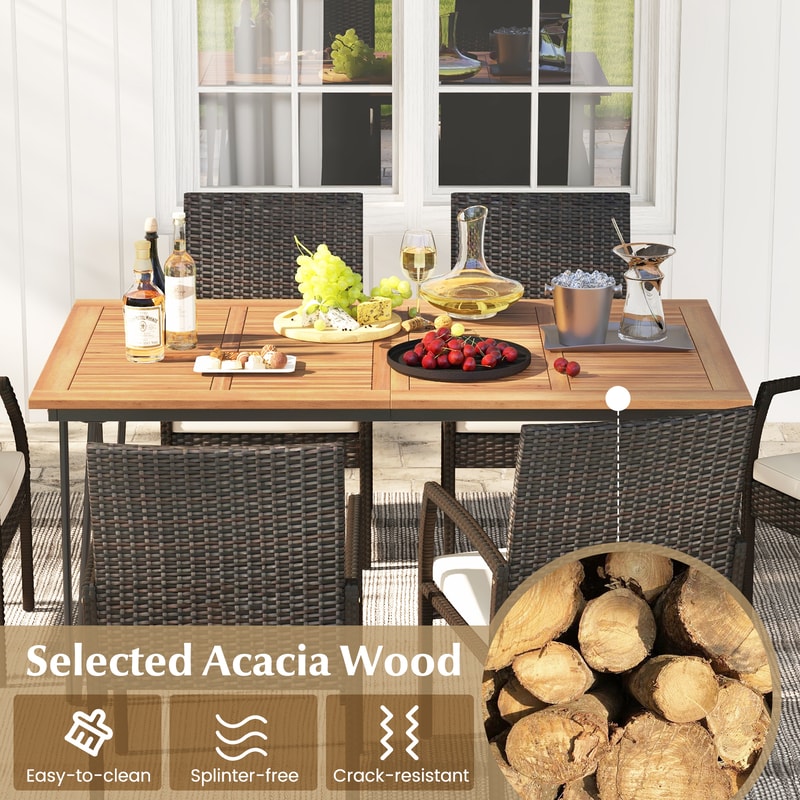 7-Piece Patio Dining Set with Acacia Wood Table – Outdoor Furniture for Porch, Backyard, Garden & Poolside