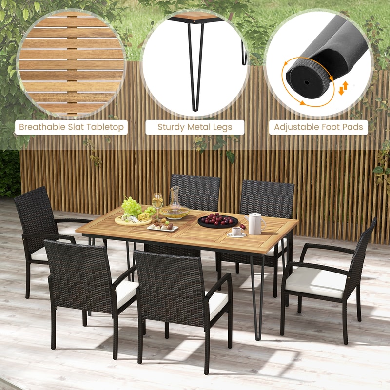 7-Piece Patio Dining Set with Acacia Wood Table – Outdoor Furniture for Porch, Backyard, Garden & Poolside