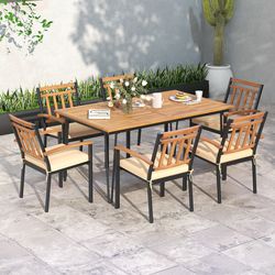 rectangular outdoor dining table with acacia wood tabletop & umbrella hole – weather-resistant patio table