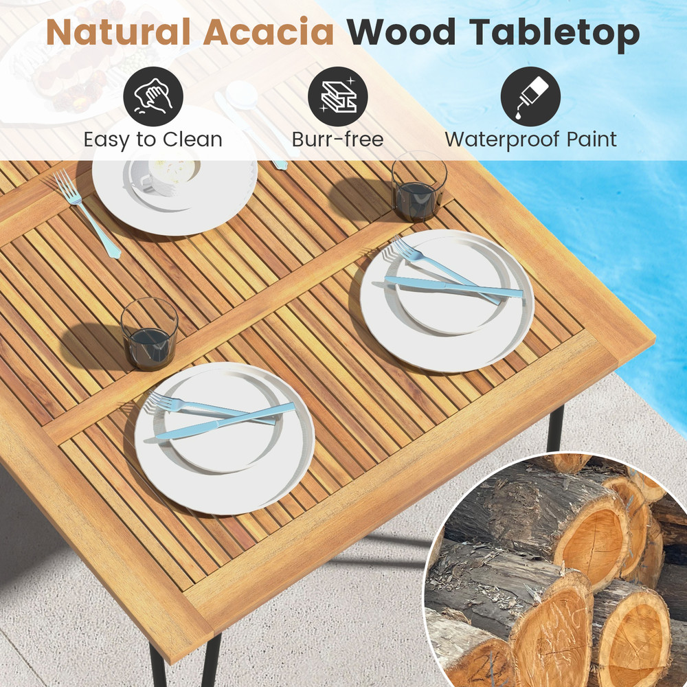 Rectangular Outdoor Dining Table with Acacia Wood Tabletop & Umbrella Hole – Weather-Resistant Patio Table