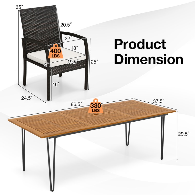 9-Piece Outdoor Patio Dining Set with Soft Cushions & Acacia Wood Square Table – Elegant Rattan Furniture