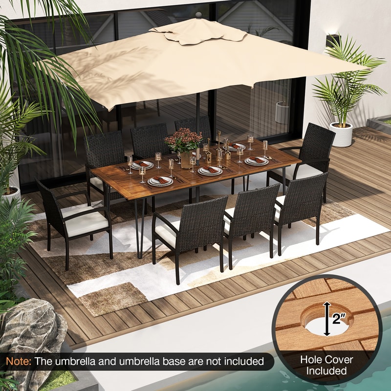 9-Piece Outdoor Patio Dining Set with Soft Cushions & Acacia Wood Square Table – Elegant Rattan Furniture