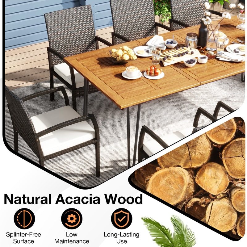 9-Piece Outdoor Patio Dining Set with Soft Cushions & Acacia Wood Square Table – Elegant Rattan Furniture