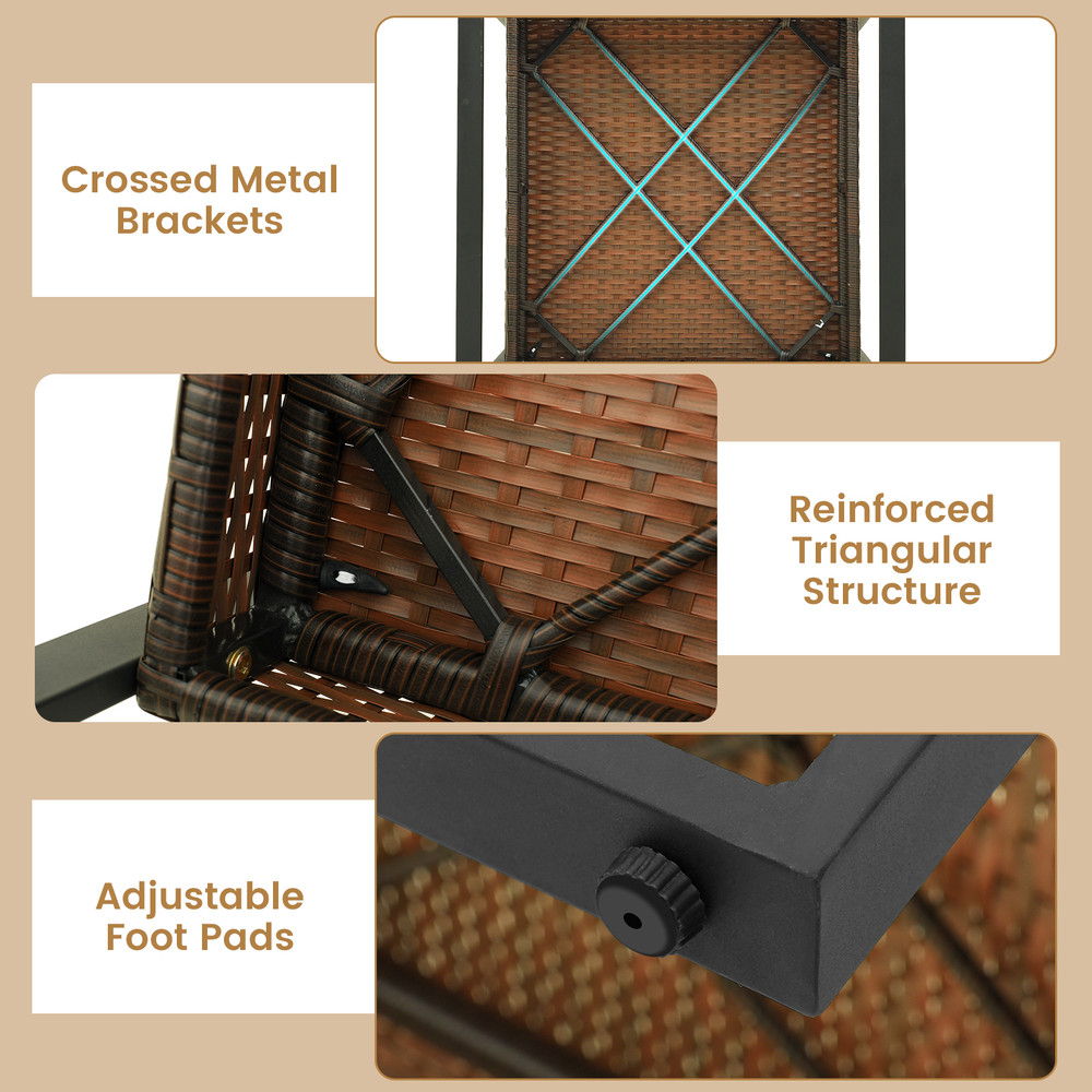 3 Piece Patio Conversation Set with Solid Acacia Wood Armrests & Tabletop – Outdoor Wicker Furniture