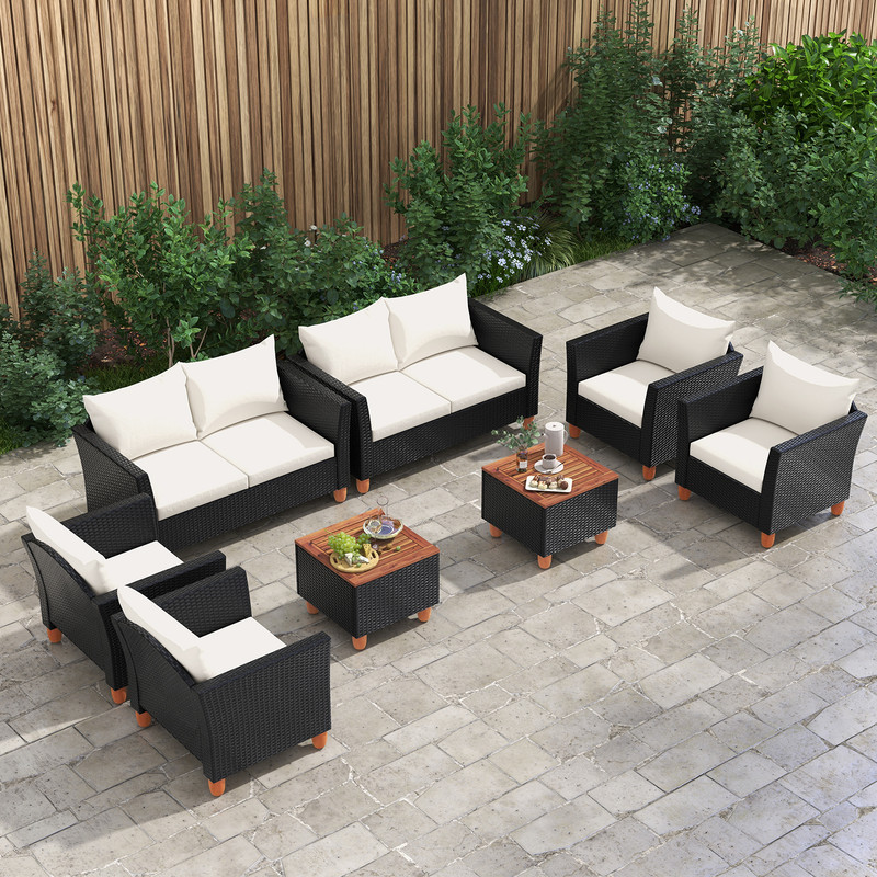 4-Piece Outdoor Conversation Set with Storage Coffee Table – PE Wicker Patio Furniture with Cushions
