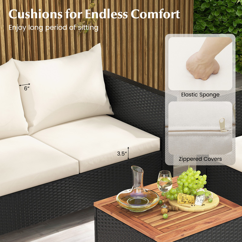 4-Piece Outdoor Conversation Set with Storage Coffee Table – PE Wicker Patio Furniture with Cushions