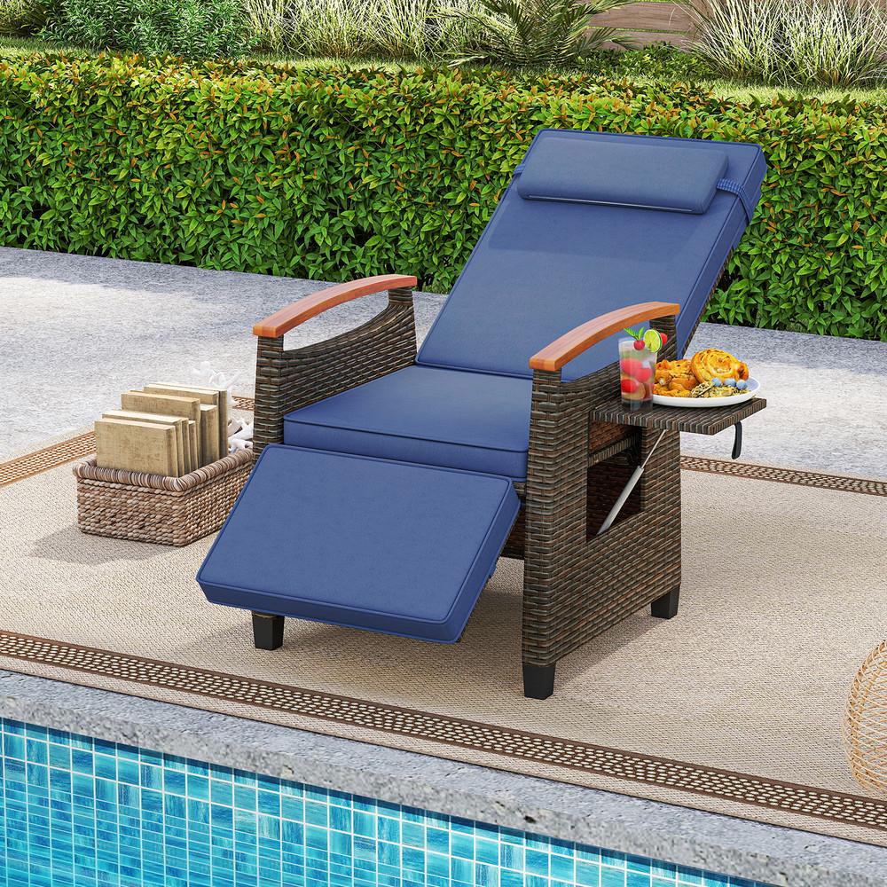 Patio Wicker Recliner Chair with Adjustable Backrest & Footrest – Premium PE Rattan Lounge Chair