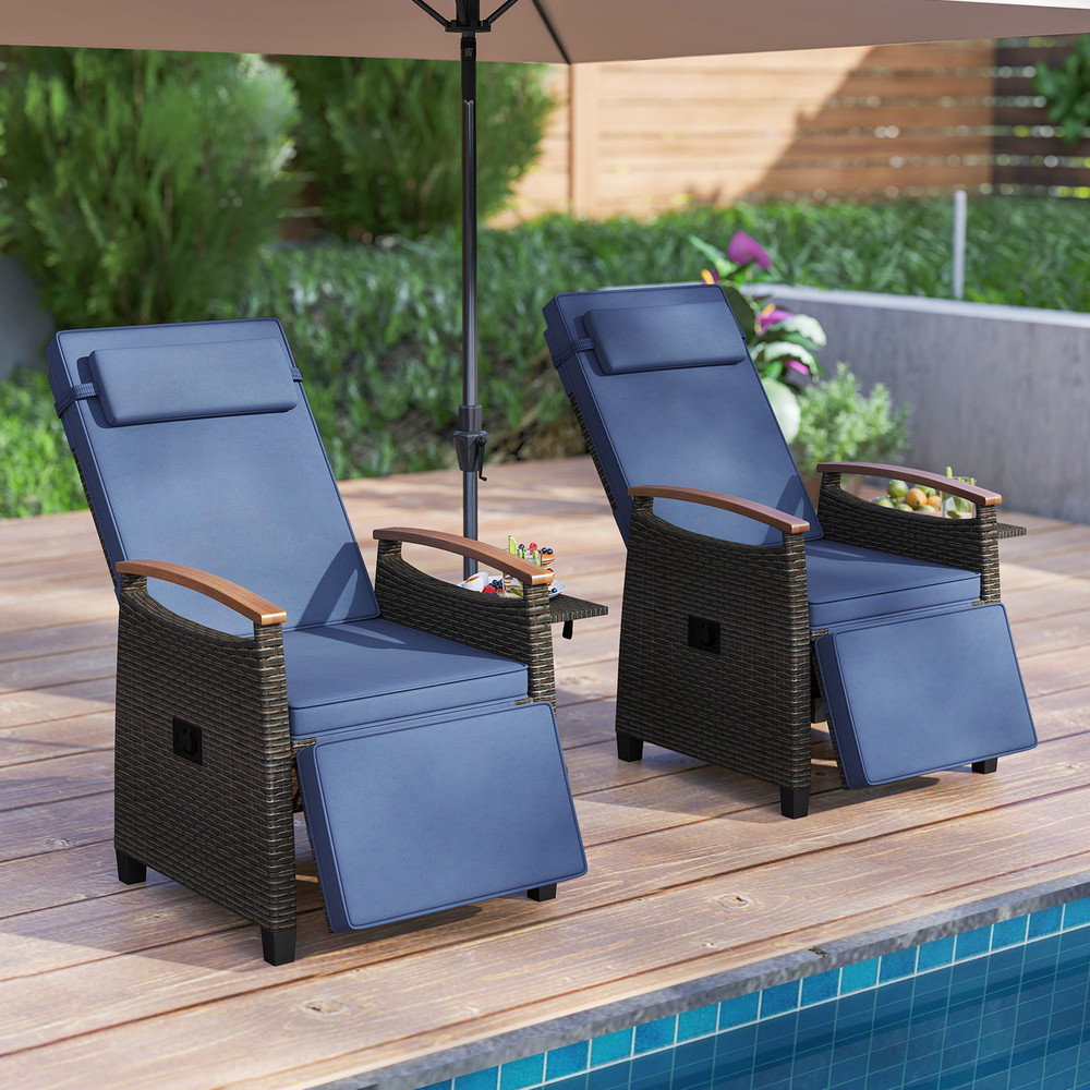 Patio Wicker Recliner Chair with Adjustable Backrest & Footrest – Premium PE Rattan Lounge Chair
