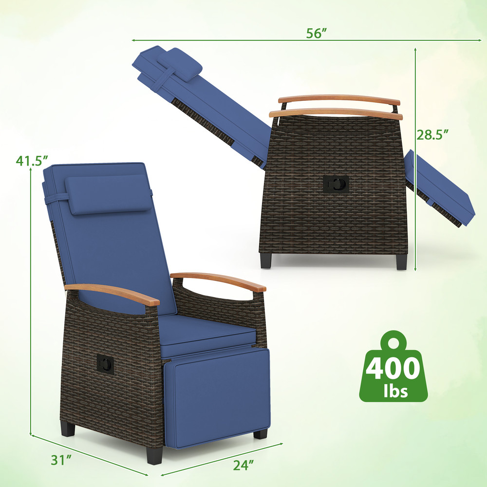 Patio Wicker Recliner Chair with Adjustable Backrest & Footrest – Premium PE Rattan Lounge Chair