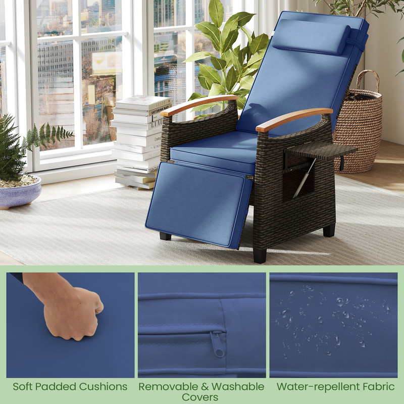 Patio Wicker Recliner Chair with Adjustable Backrest & Footrest – Premium PE Rattan Lounge Chair
