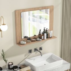 rectangle bathroom mirror with shelf – 23.5 x 17.5 inch wood frame mirror – wall-mounted storage & decorative mirror