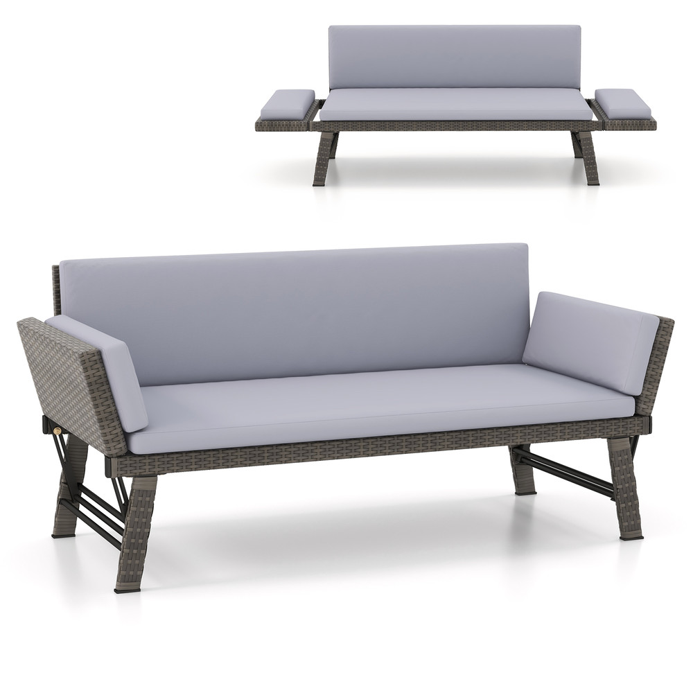 Outdoor Convertible Sofa Daybed With Adjustable Armrests Perfect For Balcony Patio  Porch 5