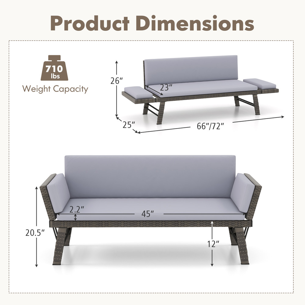 Outdoor Convertible Sofa Daybed With Adjustable Armrests Perfect For Balcony Patio  Porch 4