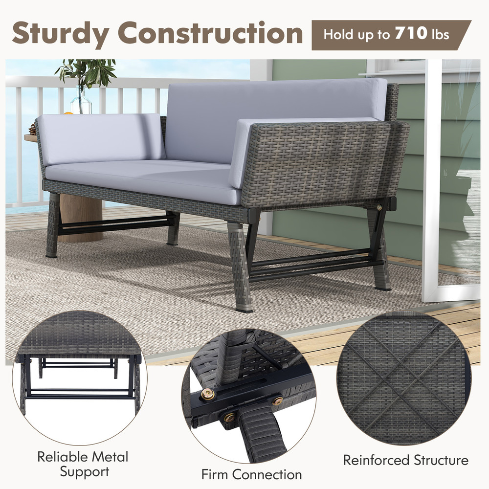 Outdoor Convertible Sofa Daybed With Adjustable Armrests Perfect For Balcony Patio  Porch 3