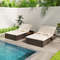 Patio Double Chaise Lounge With Cushions  Folding Side Trays Adjustable Backrest For Two 0