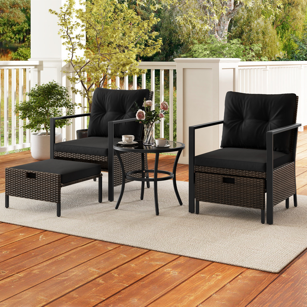 Luxury 5Piece Patio Set Glass Top Coffee Table  WeatherResistant Rattan Chairs 0
