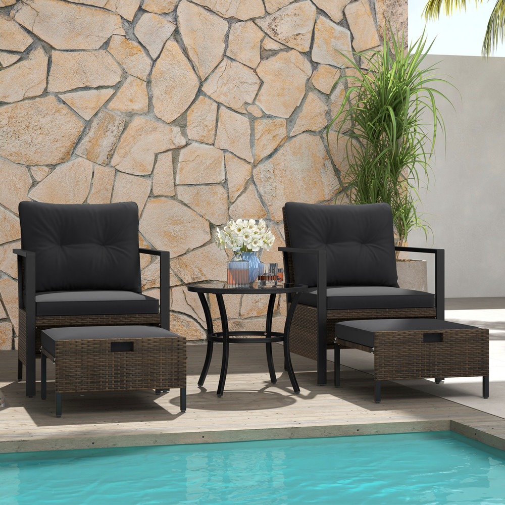 Luxury 5Piece Patio Set Glass Top Coffee Table  WeatherResistant Rattan Chairs 1
