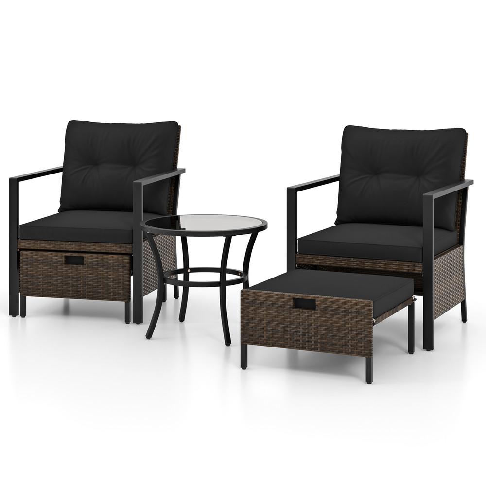 Luxury 5Piece Patio Set Glass Top Coffee Table  WeatherResistant Rattan Chairs 5