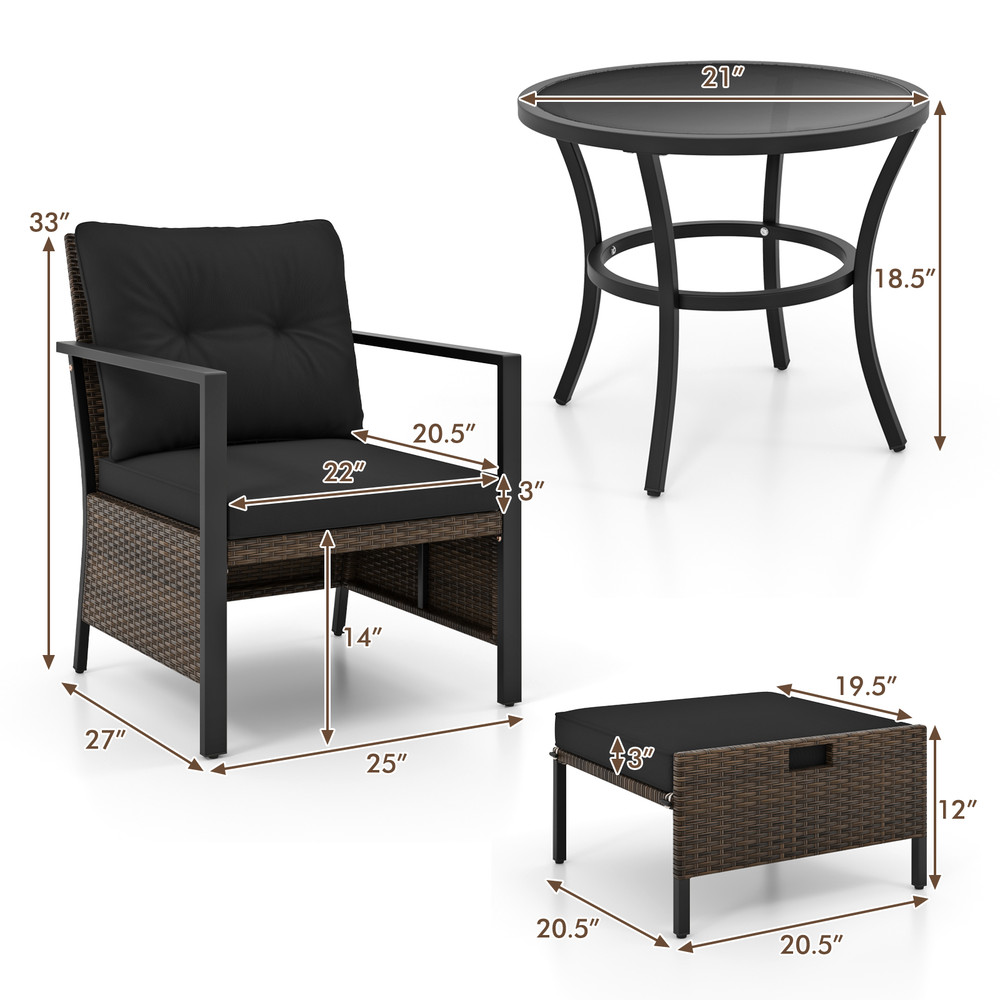 Luxury 5Piece Patio Set Glass Top Coffee Table  WeatherResistant Rattan Chairs 6