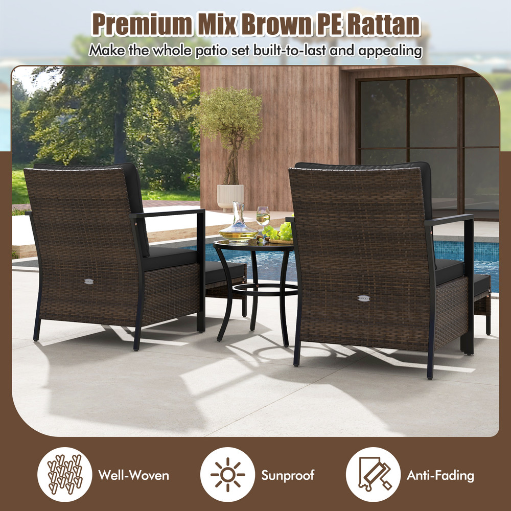 Luxury 5Piece Patio Set Glass Top Coffee Table  WeatherResistant Rattan Chairs 4
