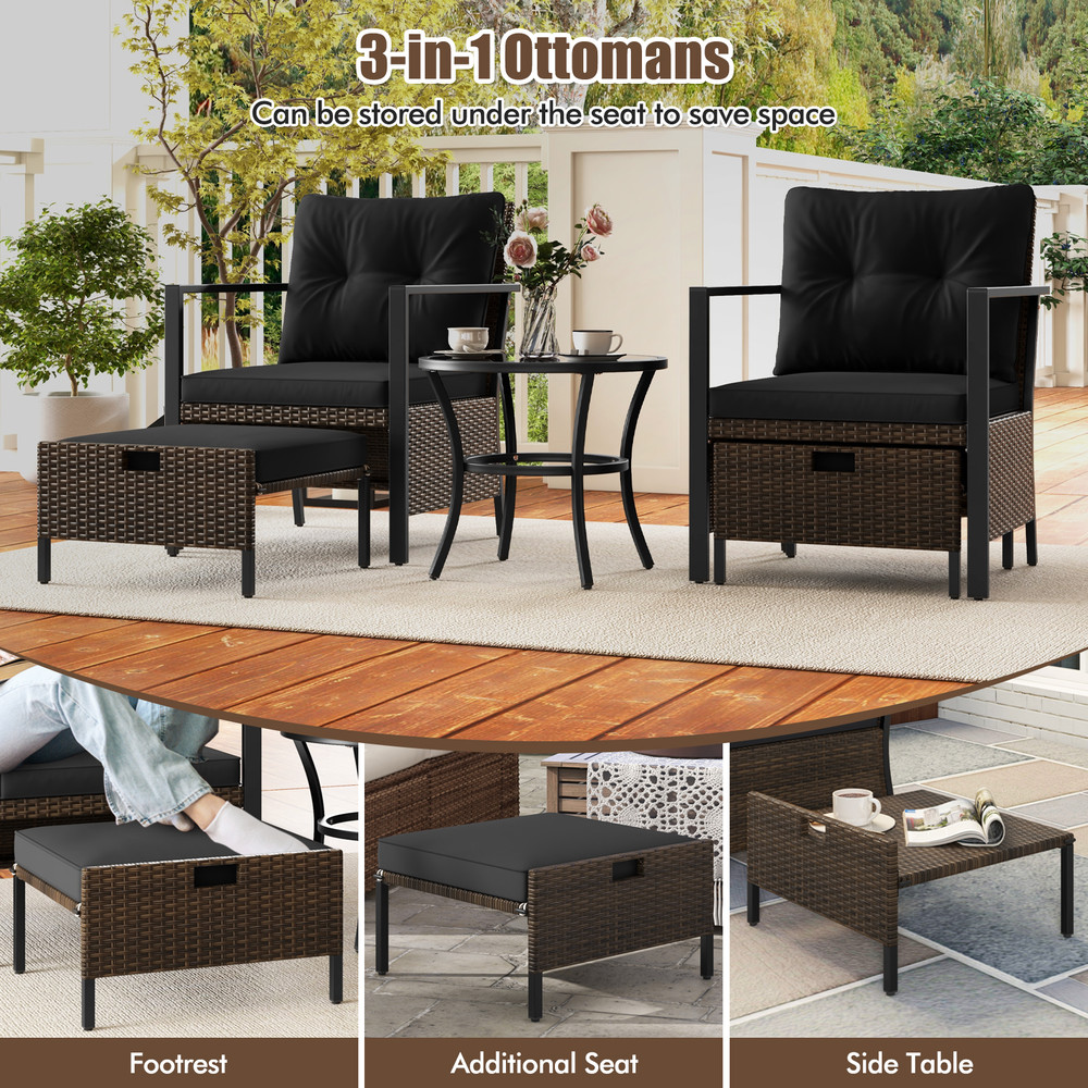 Luxury 5Piece Patio Set Glass Top Coffee Table  WeatherResistant Rattan Chairs 3