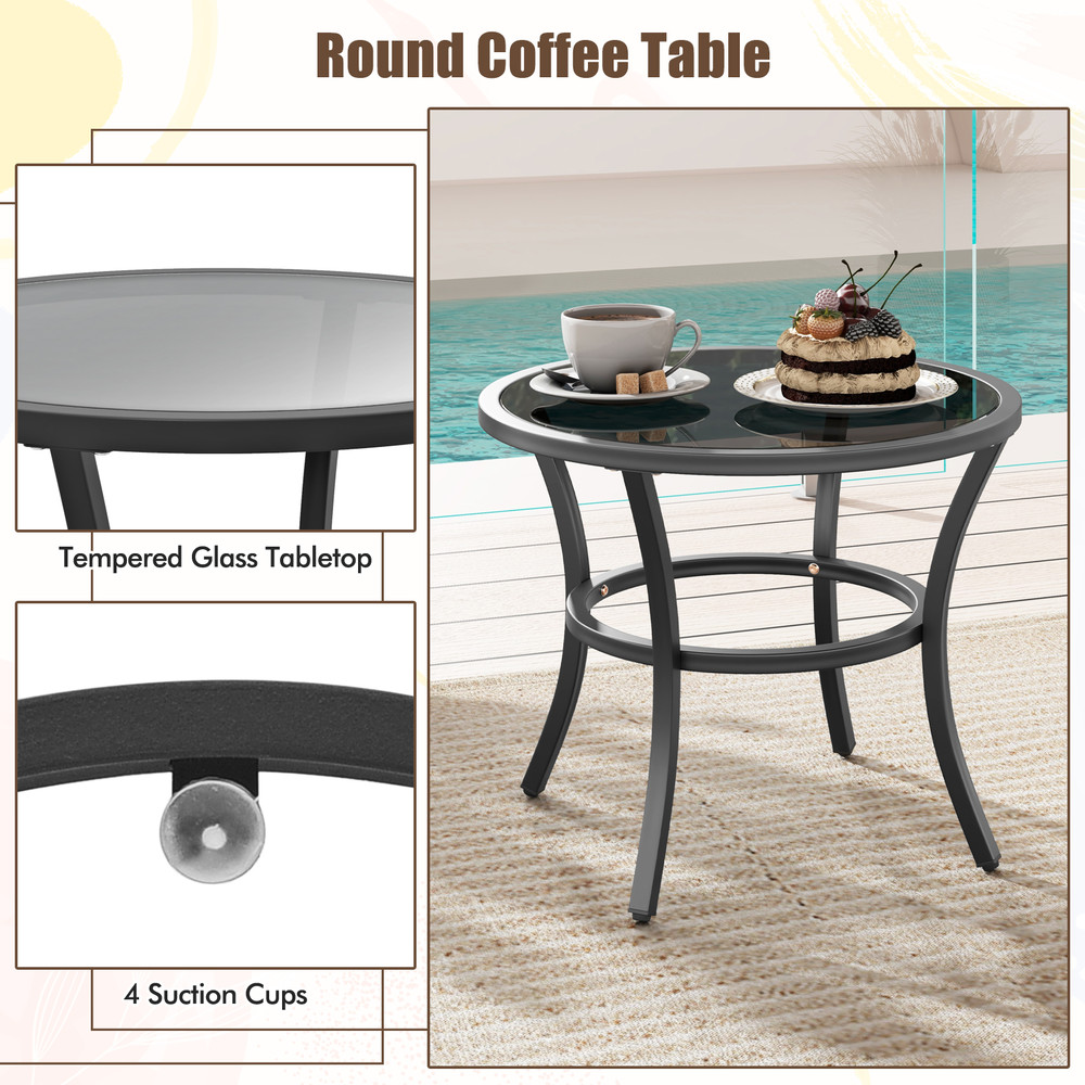 Luxury 5Piece Patio Set Glass Top Coffee Table  WeatherResistant Rattan Chairs 7