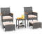 Outdoor 5Piece Rattan Furniture Set Armchairs Ottomans Glass Side Table 1
