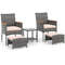 Outdoor 5Piece Rattan Furniture Set Armchairs Ottomans Glass Side Table 6