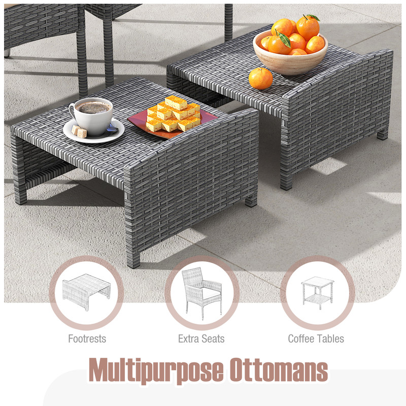Outdoor 5Piece Rattan Furniture Set Armchairs Ottomans Glass Side Table 3