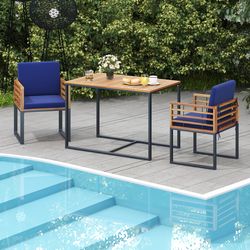 acacia wood outdoor dining set – 3-piece patio set with 2 armchairs & rectangle table, space-saving design