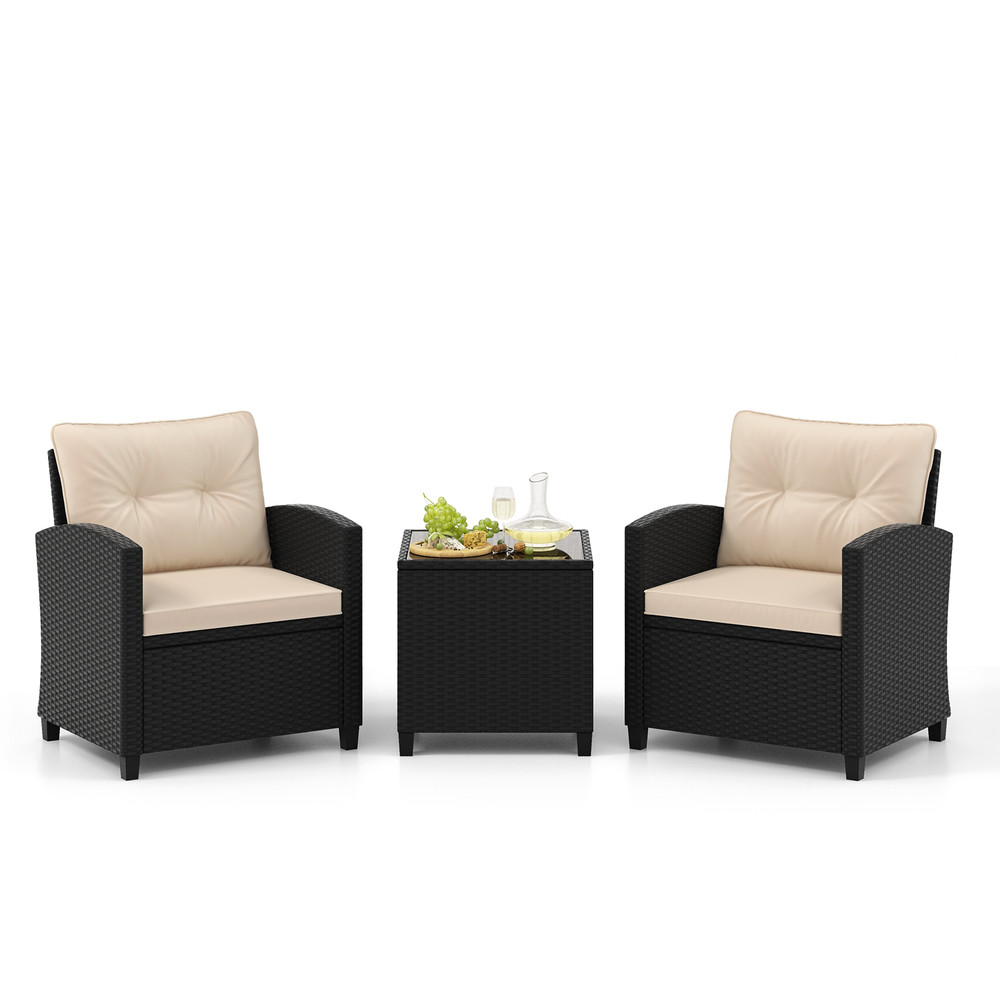 3Piece Patio Furniture Set With Tempered Glass Coffee Table Outdoor Wicker Sofa  Chairs 6