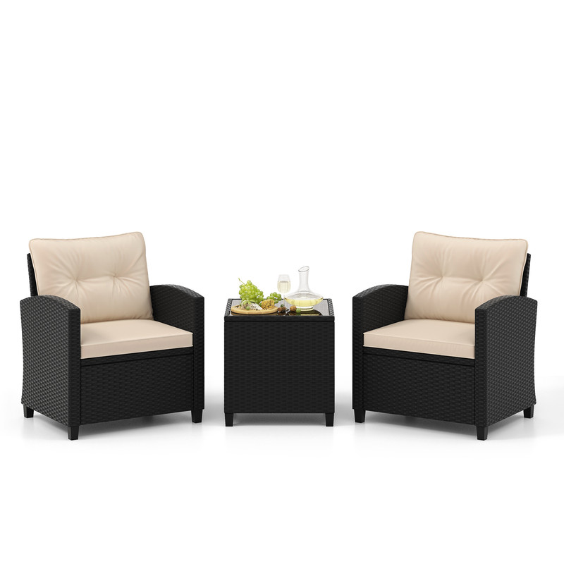 3Piece Patio Furniture Set With Tempered Glass Coffee Table Outdoor Wicker Sofa  Chairs 6
