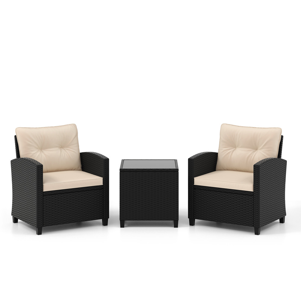 3Piece Patio Furniture Set With Tempered Glass Coffee Table Outdoor Wicker Sofa  Chairs 7