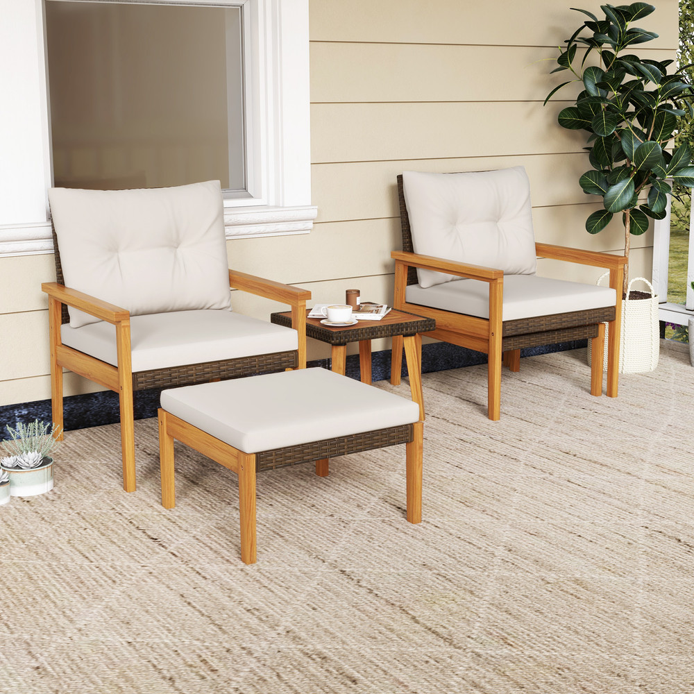 5Piece Rattan Furniture Set With Square Coffee Table Outdoor Patio Seating 0
