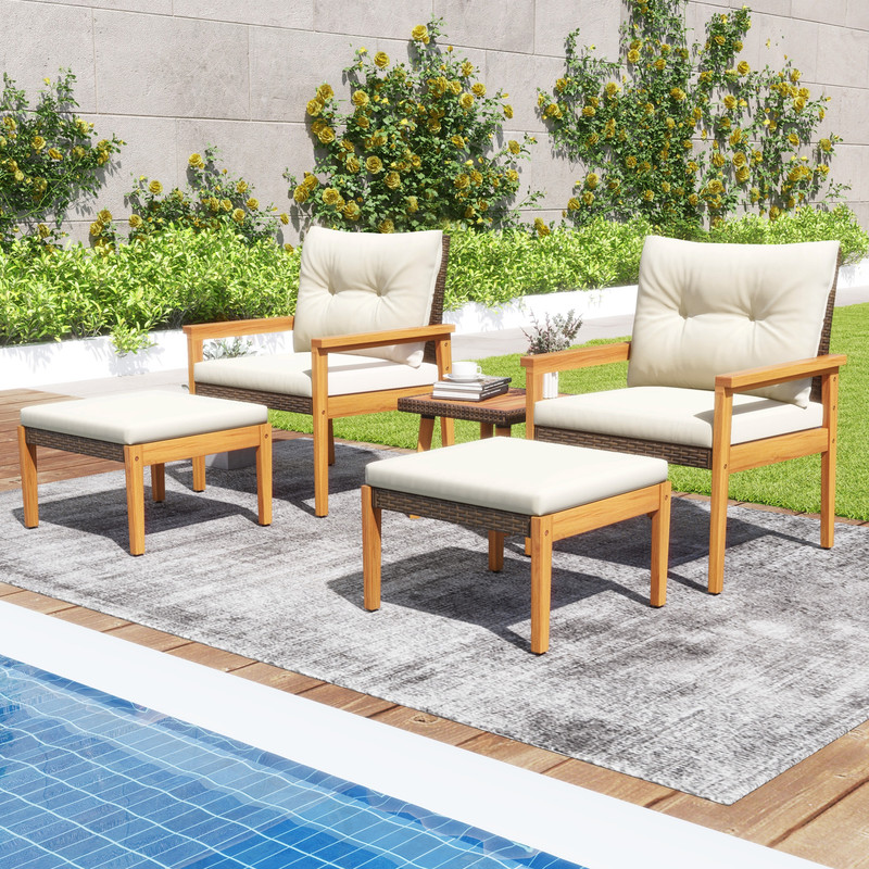 5Piece Rattan Furniture Set With Square Coffee Table Outdoor Patio Seating 1
