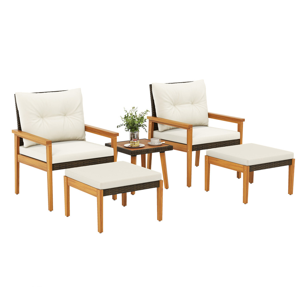 5Piece Rattan Furniture Set With Square Coffee Table Outdoor Patio Seating 6