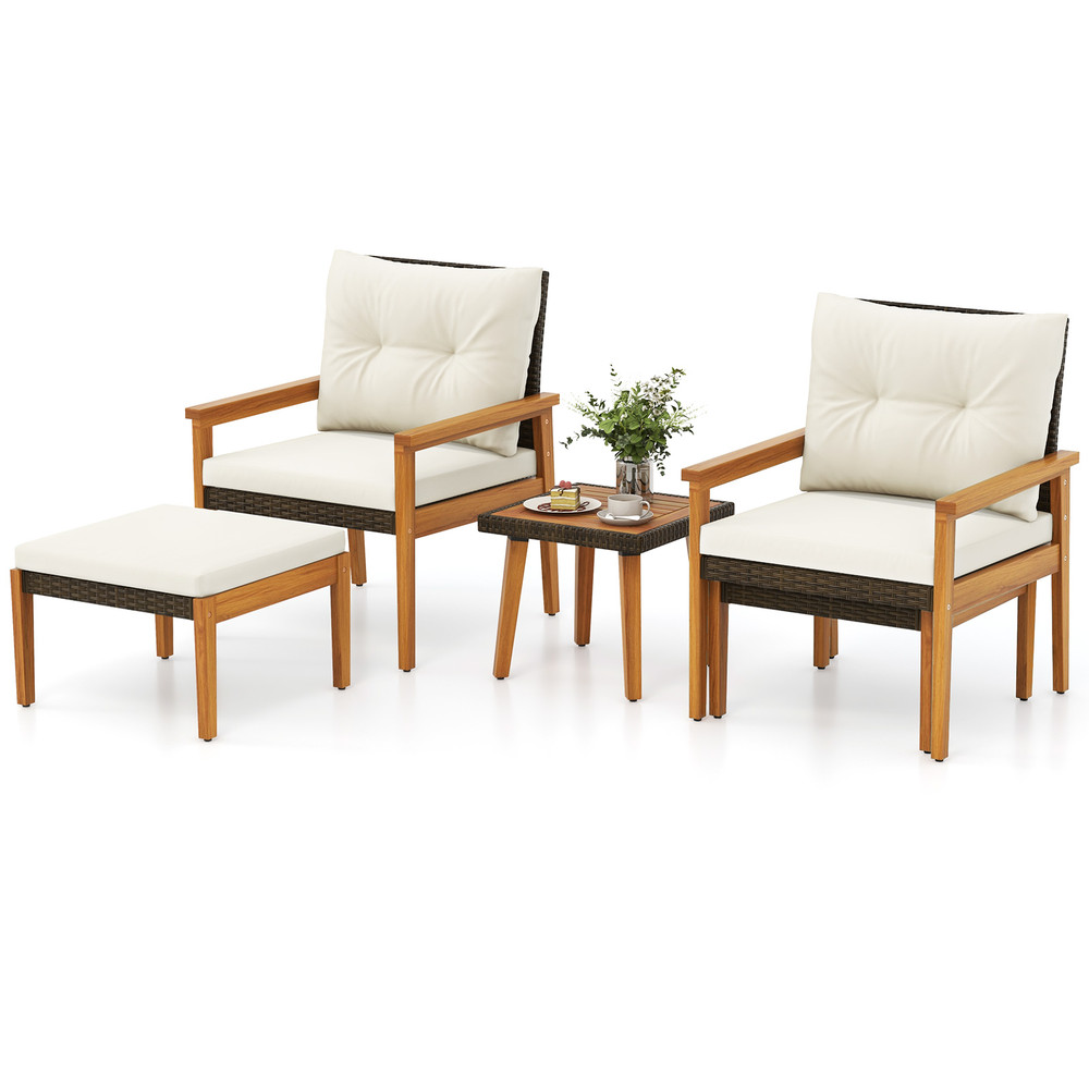 5Piece Rattan Furniture Set With Square Coffee Table Outdoor Patio Seating 7