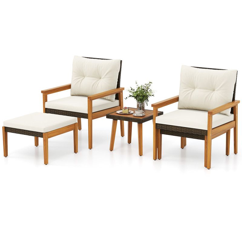 5Piece Rattan Furniture Set With Square Coffee Table Outdoor Patio Seating 7