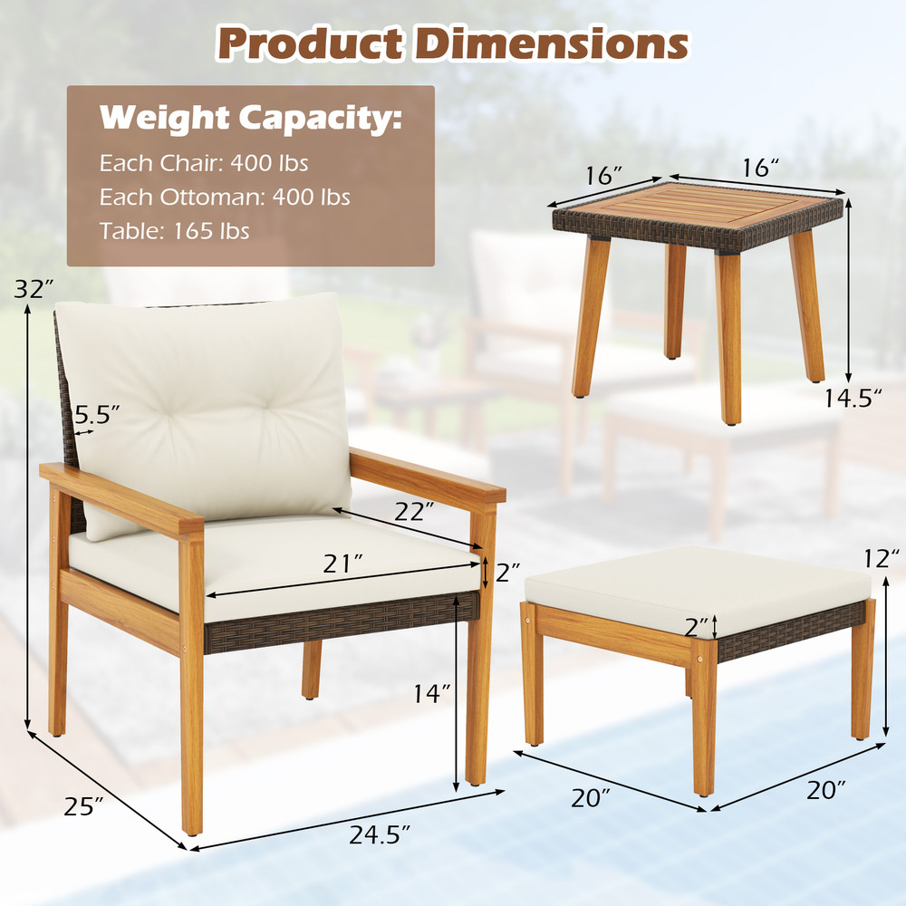 5Piece Rattan Furniture Set With Square Coffee Table Outdoor Patio Seating 4