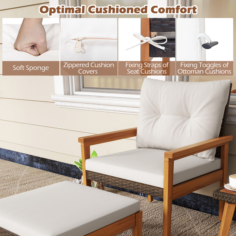 5Piece Rattan Furniture Set With Square Coffee Table Outdoor Patio Seating 2