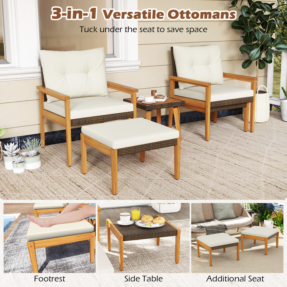5Piece Rattan Furniture Set With Square Coffee Table Outdoor Patio Seating 5