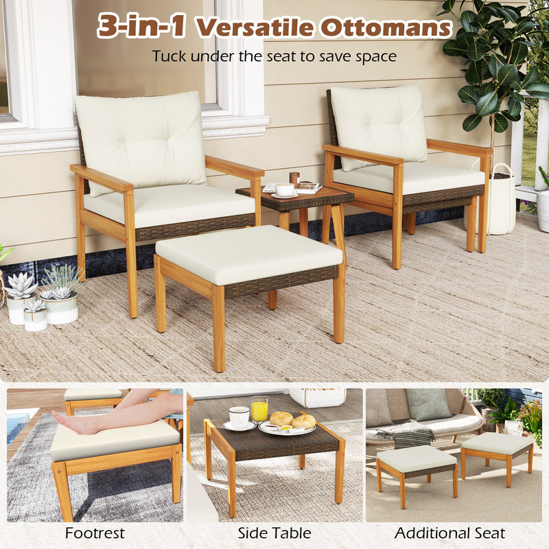 5Piece Rattan Furniture Set With Square Coffee Table Outdoor Patio Seating 5