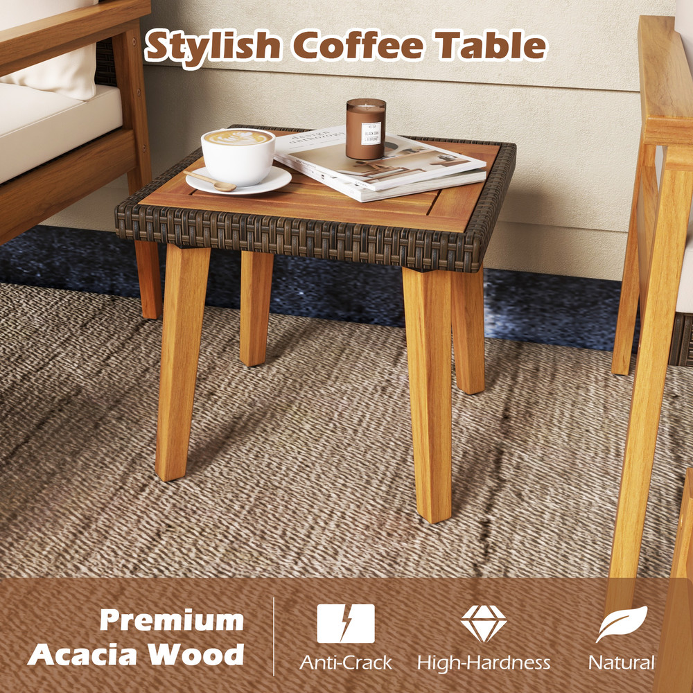 5Piece Rattan Furniture Set With Square Coffee Table Outdoor Patio Seating 3
